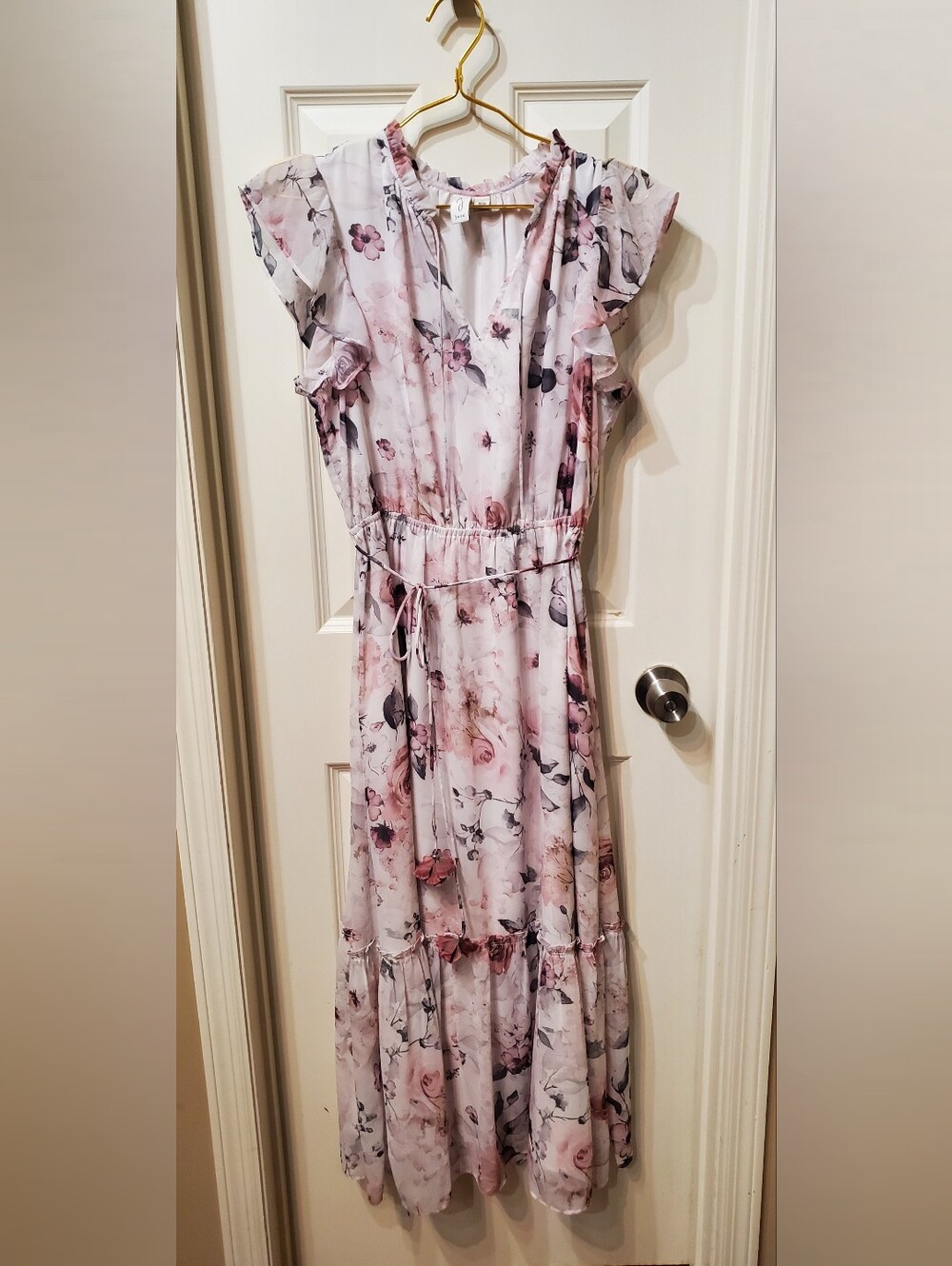 Joie Pink Floral Flutter Sleeve Maxi Dress